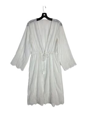 White Eyelet Tie-Waist Swim Coverup with Scalloped Trim